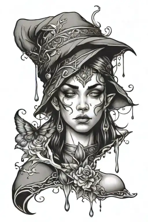elf tears flowing from its eyes closed tattoo design idea
