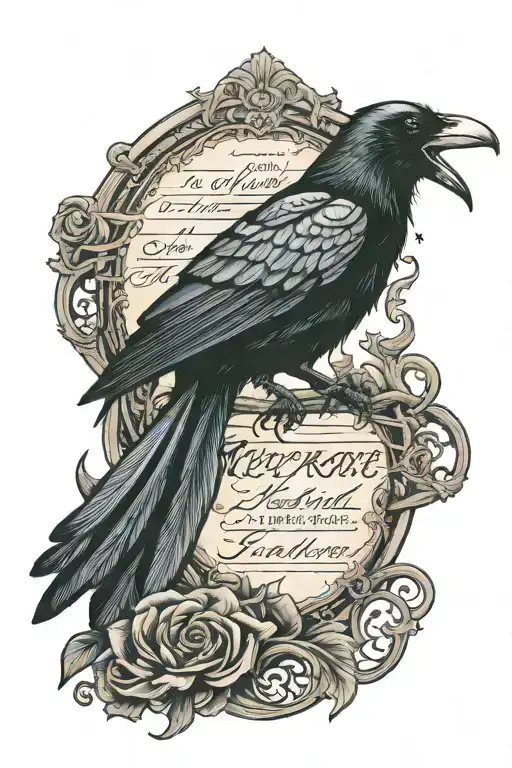 nevermore script with a raven tattoo design idea