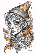 elf tears flowing from its eyes like fire tattoo design idea