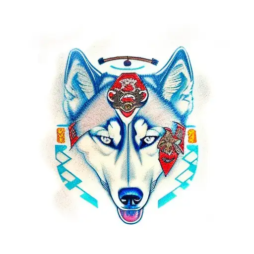 husky with 1 blue eye and one brown eye  tattoo design idea