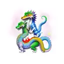 falcor the luck dragon with 3 kids on his back with cherry blossom tattoo design idea