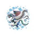 falcor the luck dragon with 3 kids on his back with cherry blossom tattoo design idea