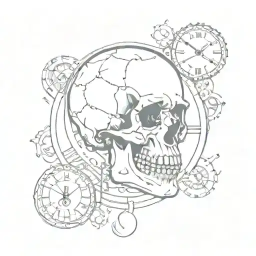 skull and clocks tattoo design idea