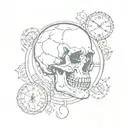 skull and clocks tattoo design idea