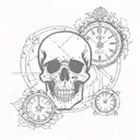 skull and clocks tattoo design idea