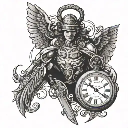 pocket watch and god Hermes tattoo design idea