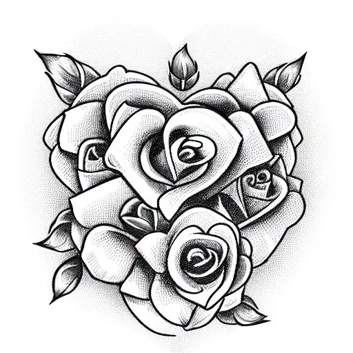 Valentine heart with red roses tattoo design idea