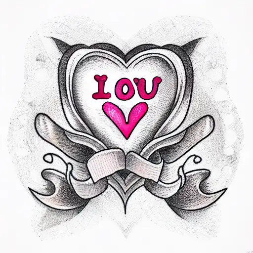 Valentine heart with I love you  tattoo design idea