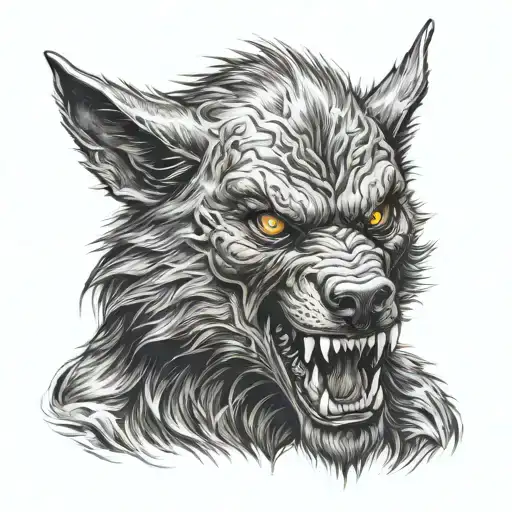 werewolf portrait snarl horror tattoo design idea