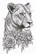A lioness wearing bull skull tattoo design idea