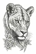 A lioness wearing bull skull tattoo design idea