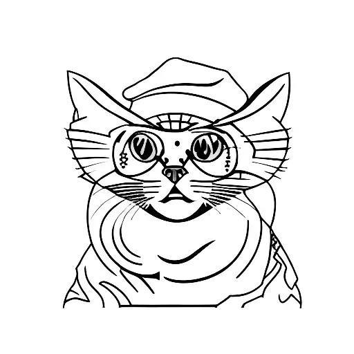 A minimalist tattoo of a cat wearing a painter's beret, symbolizing the client's love for cats and art. tattoo design idea