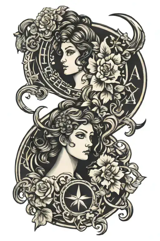 Virgo and aries zodiac symbols tattoo design idea