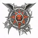 Red Pentagram with baphomet surrounded tattoo design idea