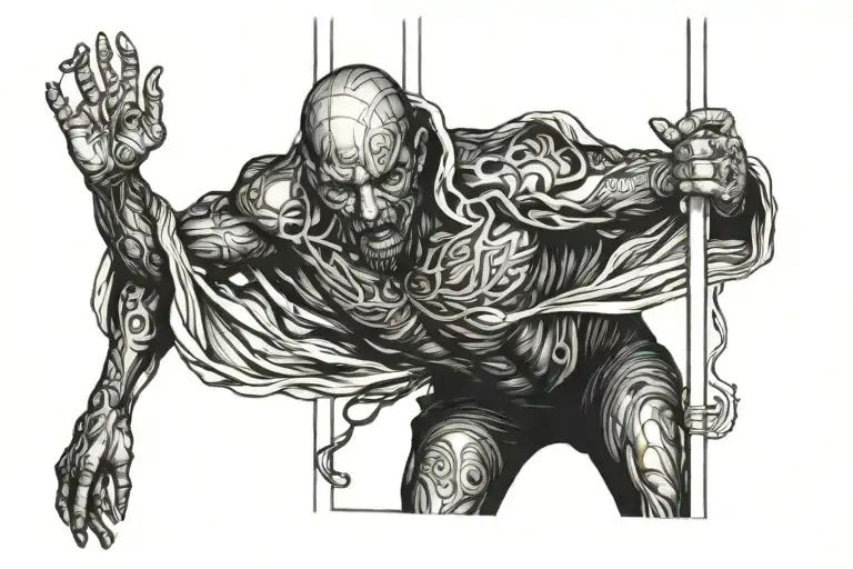 man struggling through doors open tattoo design idea