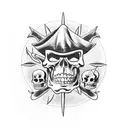 pirate theme full arm sleeve with a pirate ship, a treasure chest, a shark, a mermaid, and a skeleton pirate. tattoo design idea