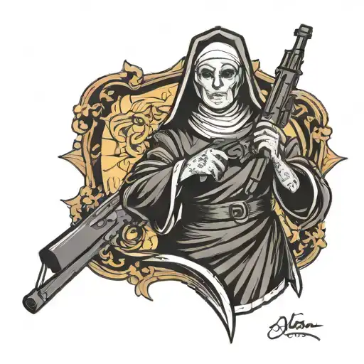 nun with a gun tattoo design idea