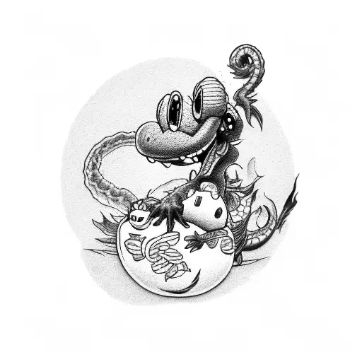 yoshi y mushu tattoo design idea