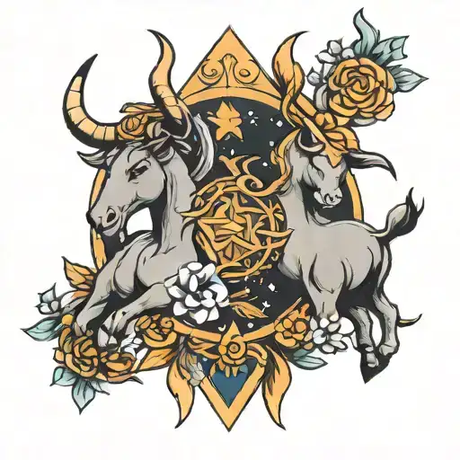 Sagittarius and Taurus zodiac symbol tattoo design idea