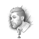 a paunchy man reading the newspaper tattoo design idea