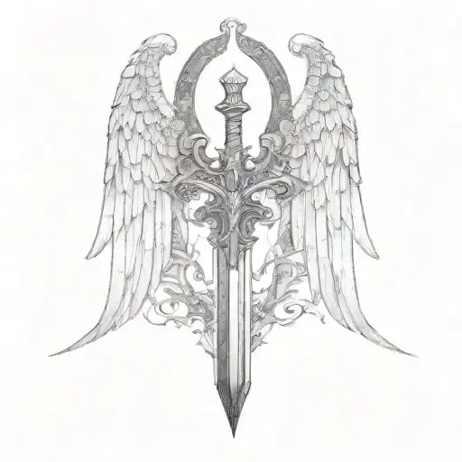 st michael sword one angel wing tattoo design idea