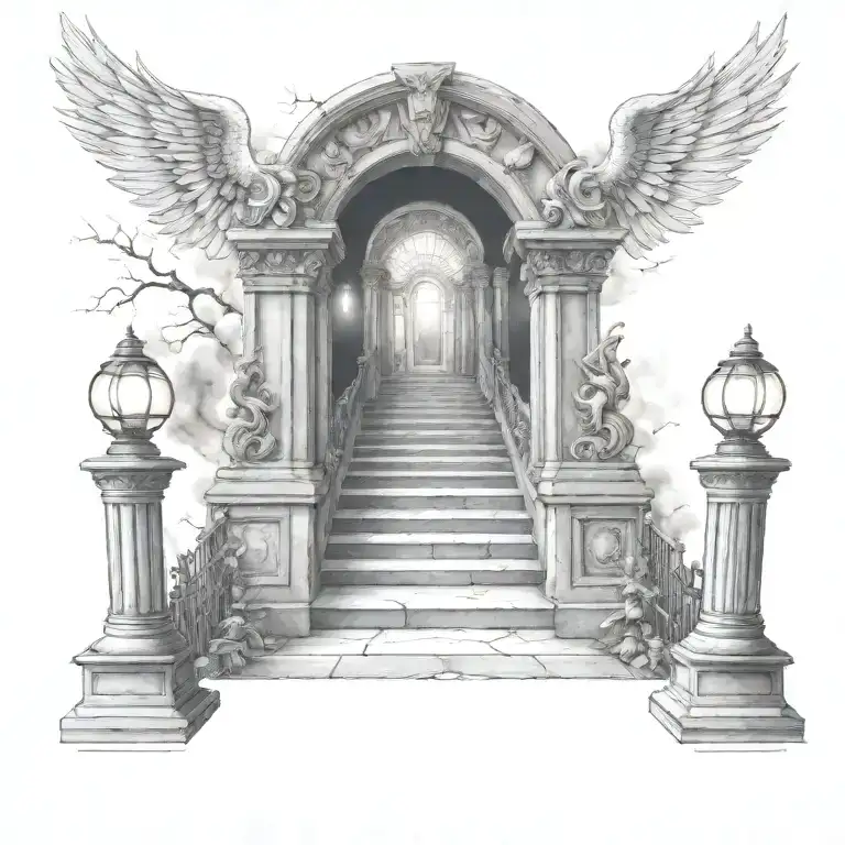 heaven stair way open gates lights from heaven tattoo design idea
