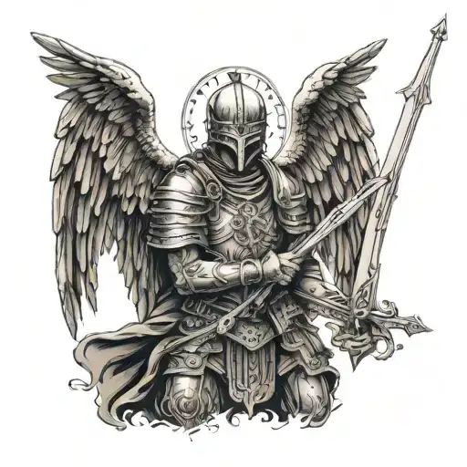 Roman soldier angel tattoo design idea