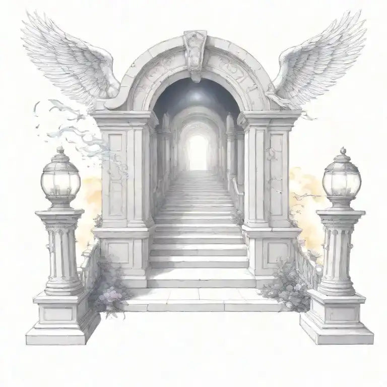 heaven stair way open gates lights from heaven tattoo design idea