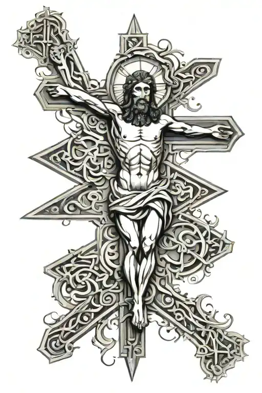 Jesus Christ on the crucifix full body pinned  tattoo design idea