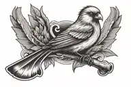 horizontal view of a small bird with a tomahawk as a beak tattoo design idea