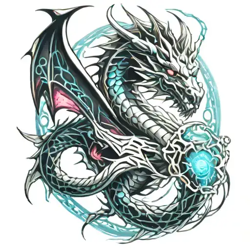 blue eyes white dragon breathing fire tattoo design idea