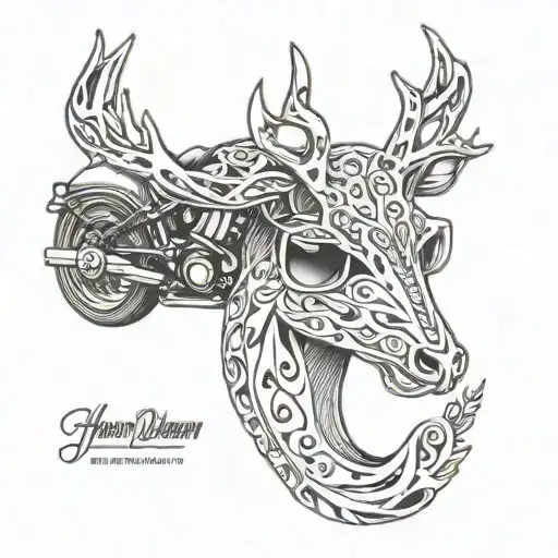 harley davidson, deer, in loving memory of tattoo design idea