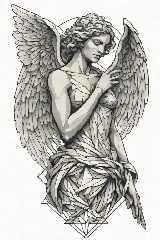 angel statue full upper arm tattoo design idea