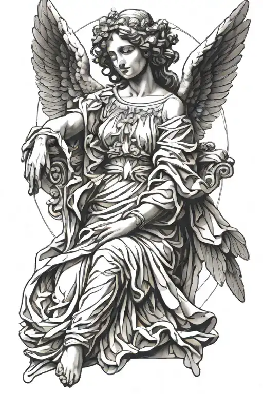 angel statue real details and her face is beautiful full upper arm  tattoo design idea