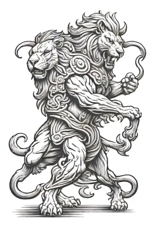  fierce lion fighting fierce ram tattoo design idea