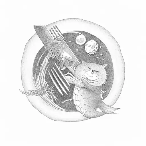 Elon Musk eating a pie in the moon tattoo design idea