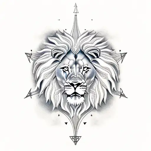  Lion and  aeroplane  and compass  tattoo design idea