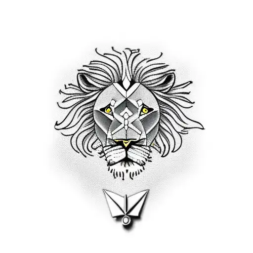  Lion and  flying aeroplane and compass  tattoo design idea