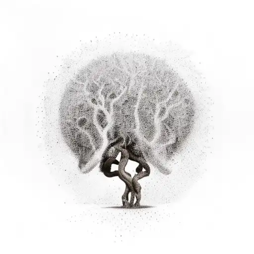 Olive tree, with gods hand, squishing an olive and the oil dripping off of his elbow tattoo design idea