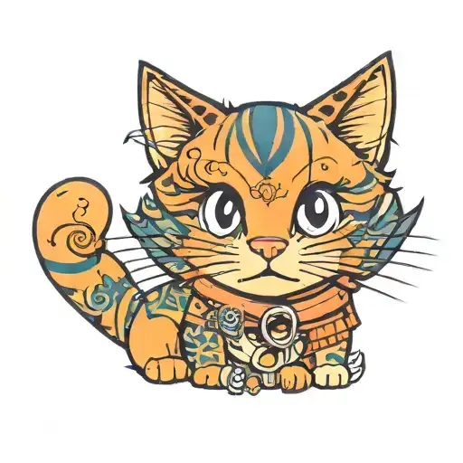 The name Kiana with a Orange Cat cartoon character  tattoo design idea
