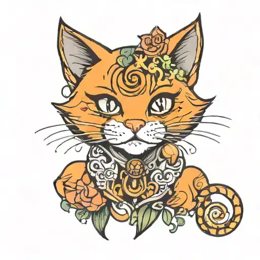 The name Kiana with a Orange Cat cartoon character  tattoo design idea