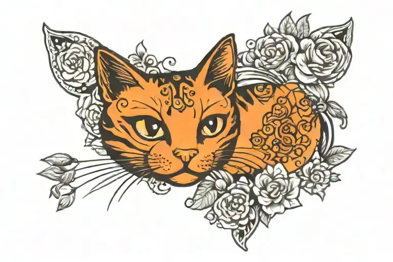 The name Kiana with a Orange Cat cartoon character  tattoo design idea