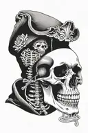 one quarter head shot of skeleton wearing a hood tattoo design idea