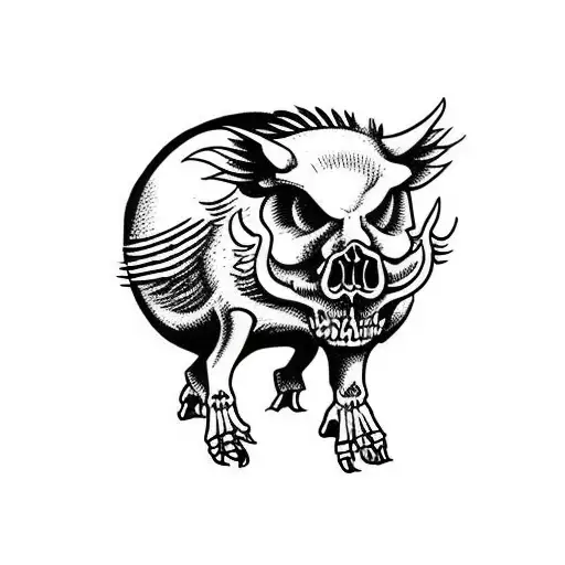 Hog skeleton standing up with wings tattoo design idea