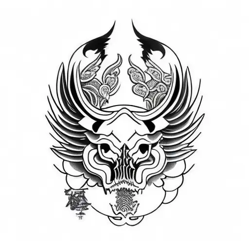 Hog Skull Side Profile with large angle wings tattoo design idea