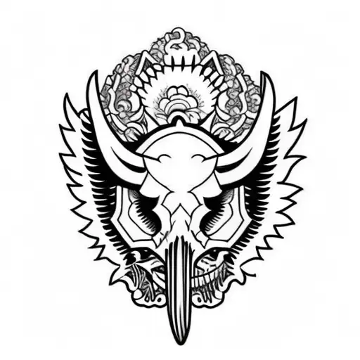 Hog Skull with tusk  Side Profile with large angle wings tattoo design idea