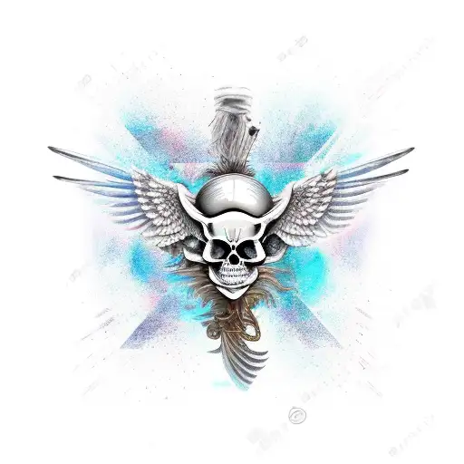 pig skeleton with large wings tattoo design idea