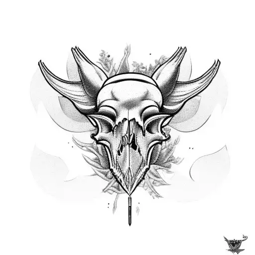 hog skull and body  with chicken wings and legs tattoo design idea