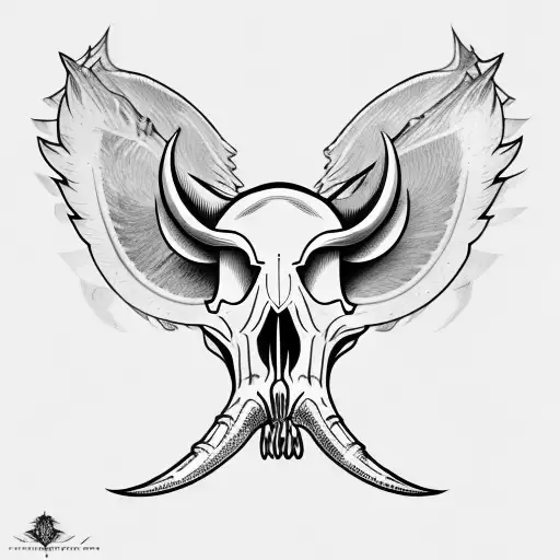 Hog Skull with tusk Surrounded by large angle wings tattoo design idea