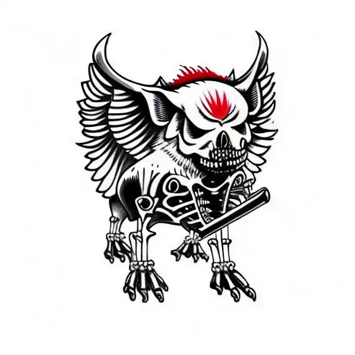 Hog skeleton standing up with wings tattoo design idea